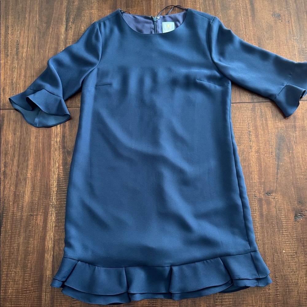 Cece Navy Ruffle Hem Shift Dress